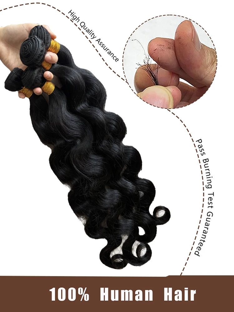 Black Body Wave Brazilian Human Hair Bundles 100% Unprocessed Virgin Hair Weave Extensions 14 16 18 20 30 36 Inches Human Hair image 2