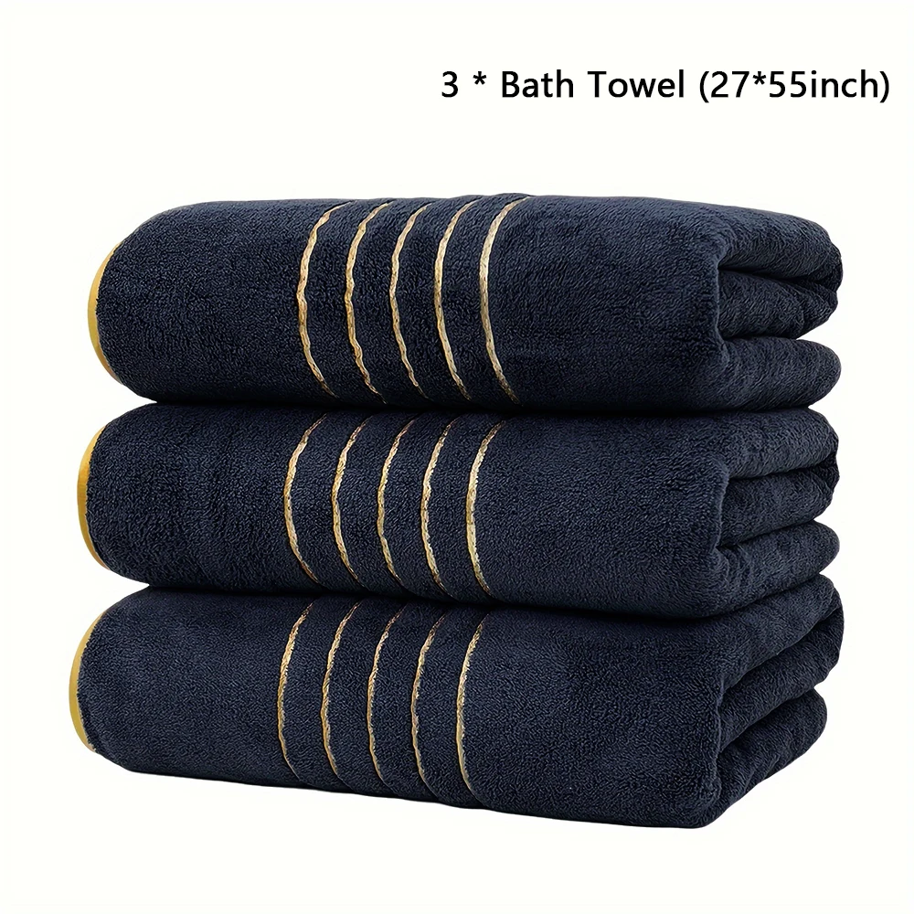 2/3/6/8 Pcs Bath Towel Set White & Gray with Gold Accents, Soft Absorbent Premium Towels for Home, Hotel & Bathroom image 3