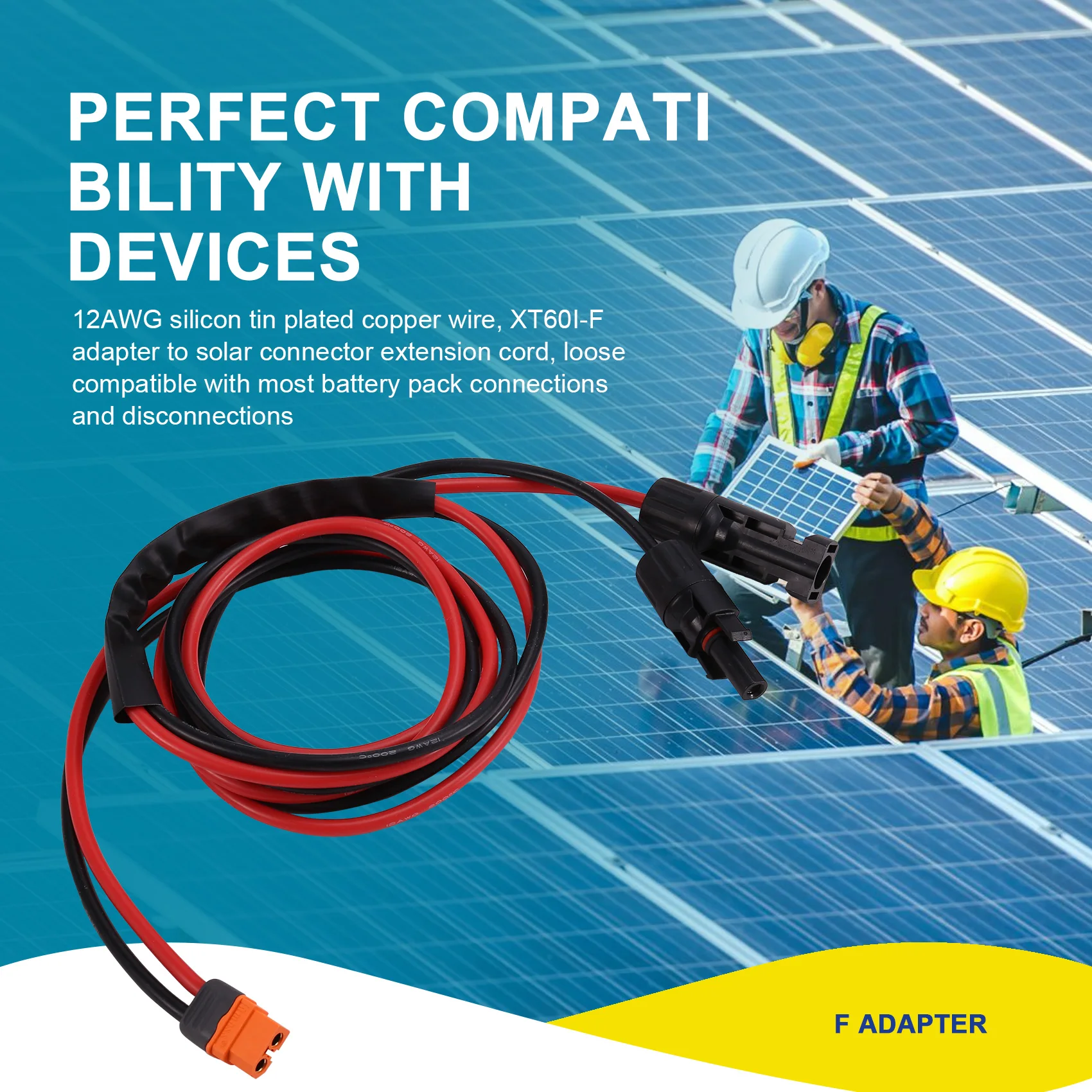 B84B-Solar Connector XT60I- F Adapter 12AWG Cable Connect Solar Panel Charge Cable Wire For Solar Generator