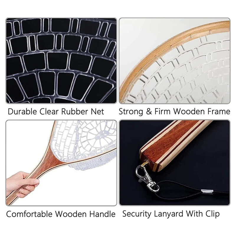 شبكة أرضية لصيد الأسماك من المطاط الناعم، شبكة صيد السمك مع إطار بمقبض خشبي