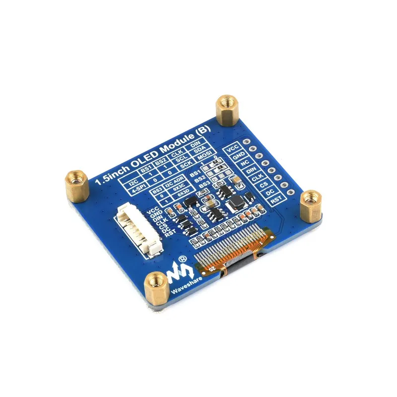 Módulo de exibição OLED Waveshare de 1,5 polegadas, resolução 128 × 128, comunicação SPI / I2C, cor de exibição preto / branco