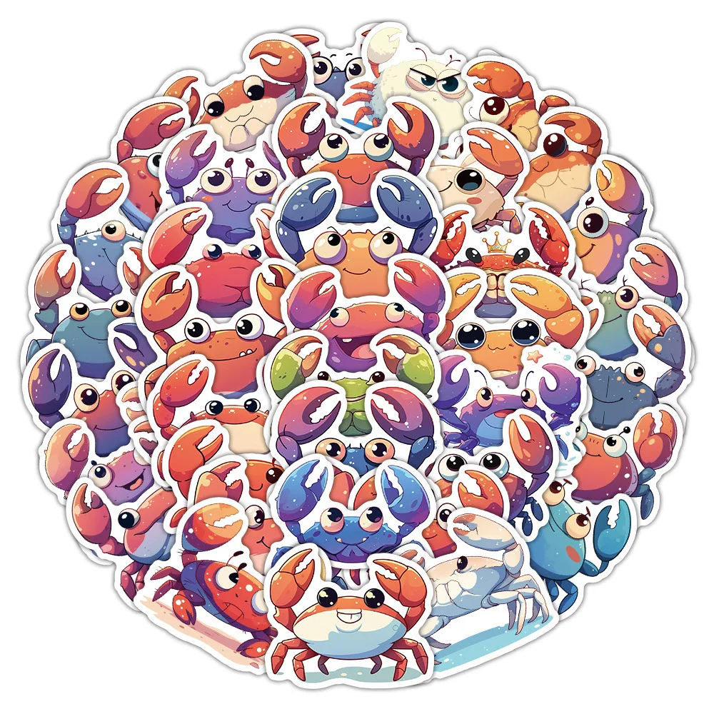 63PCS Kawaii Crab Cartoon Waterproof Creative Marine Animals Sticker DIY Notebook Mobile Guitar Suitcase Water Cup Graffiti Toys