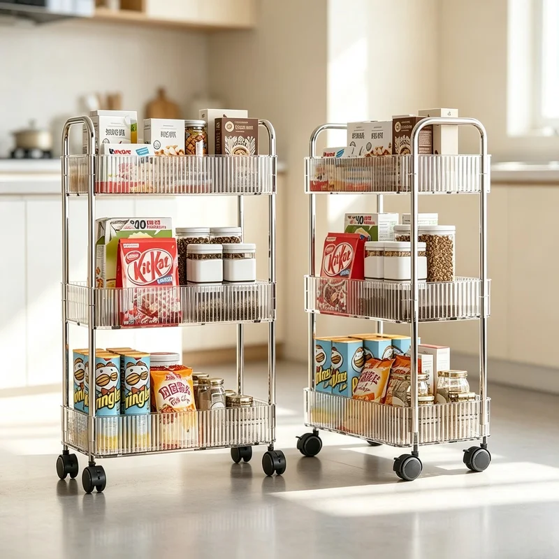 Étagère de rangement mobile à 4 niveaux sur roulettes, chariot utilitaire roulant pour le tri des cosmétiques, des collations et des articles ménagers divers