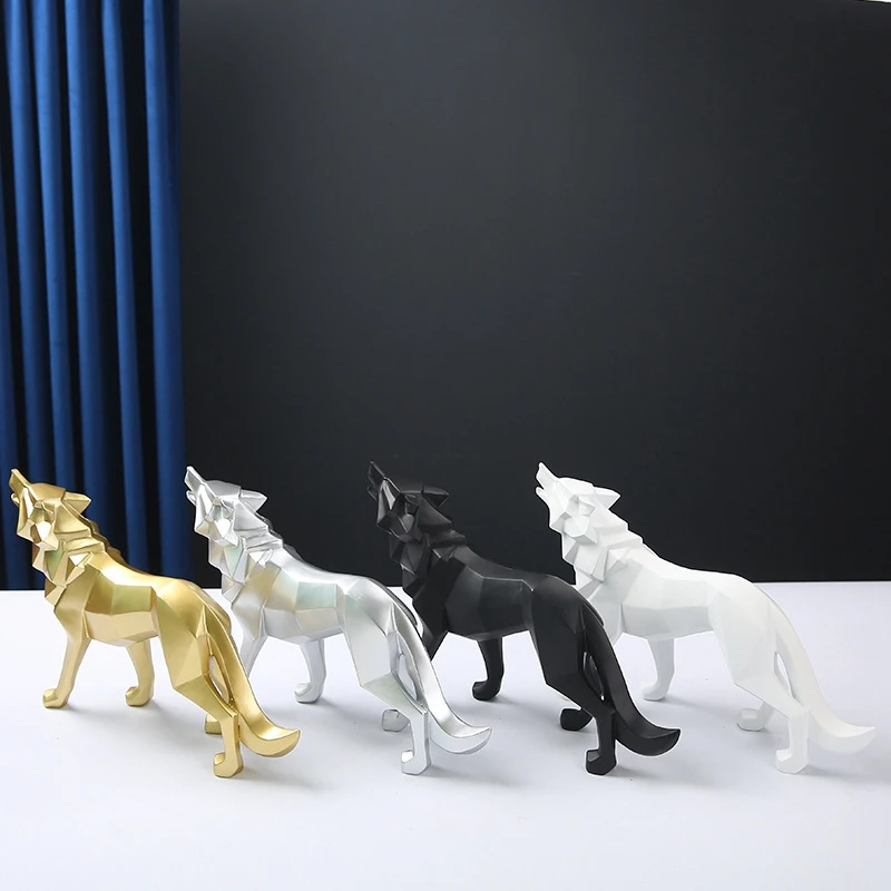 HOT-Abstract Totem Wolf Dog Ornaments Statue Geometric Resin Ornament Decoration Accessories Gifts
