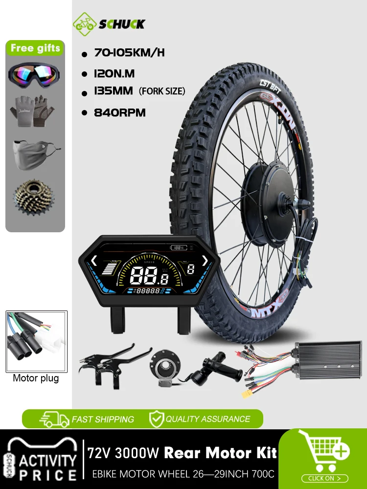 AliExpress schuck 72V 3000W Electric bicycle Conversion Kit MTX Tire Brushless Gearless Rear hub Motor Wheel for mountain bike Kit 26/27.5/29inch