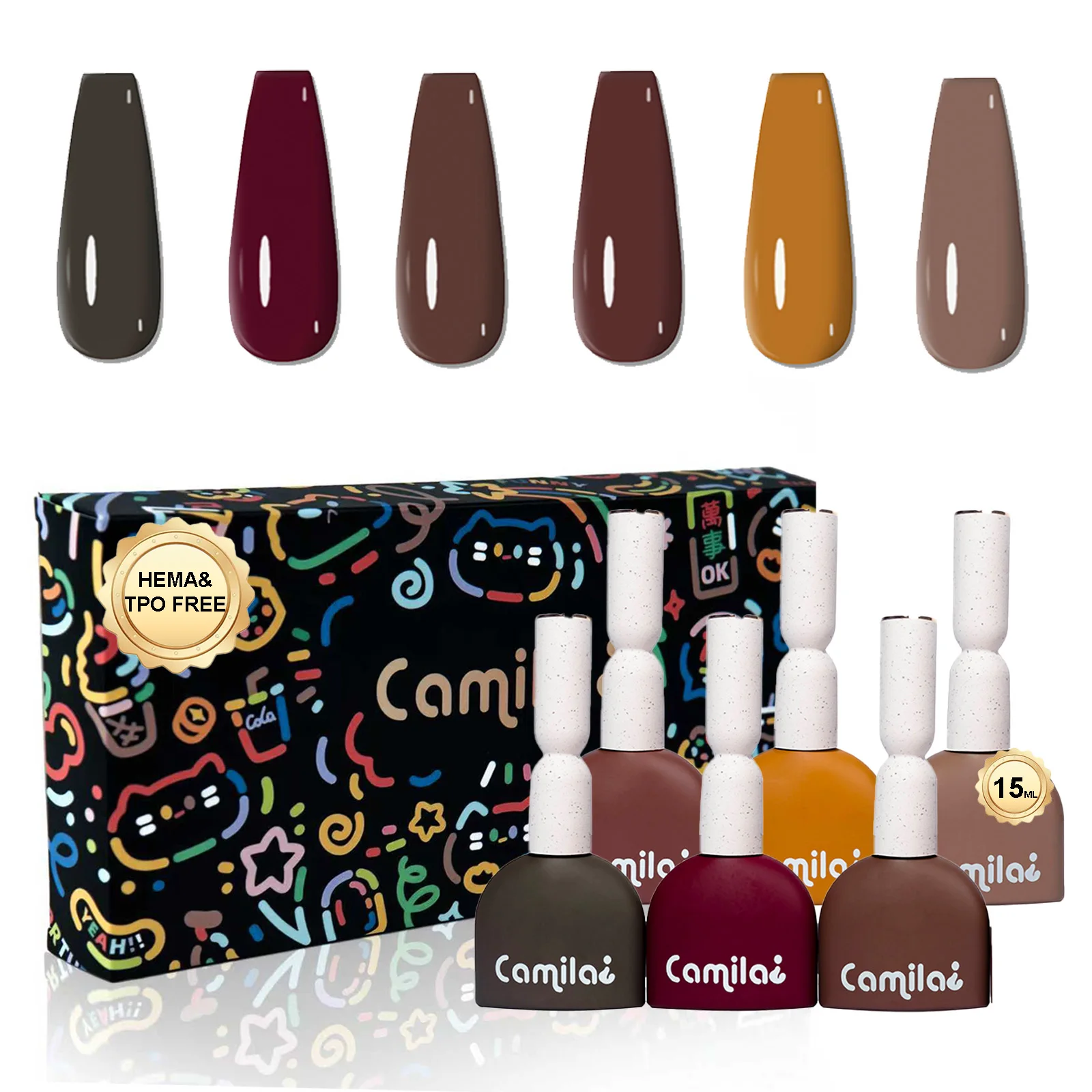 カミラ-6個入り-15ml-hema-tpoフリー-ブラウンジェルポリッシュセット-キャメルブラウン-ソークオフジェルポリッシュ-女性用ギフト-サロン-マニキュアhセット