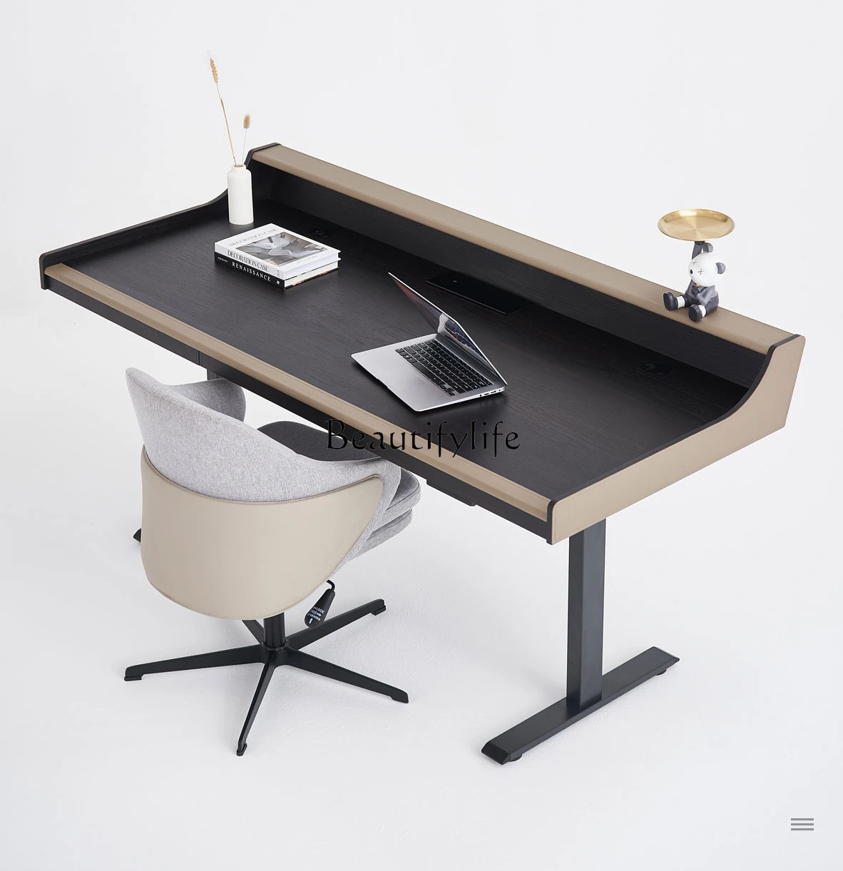 

Italian Minimalist Smart Desk Electric Lifting Home Saddle Leather Desk