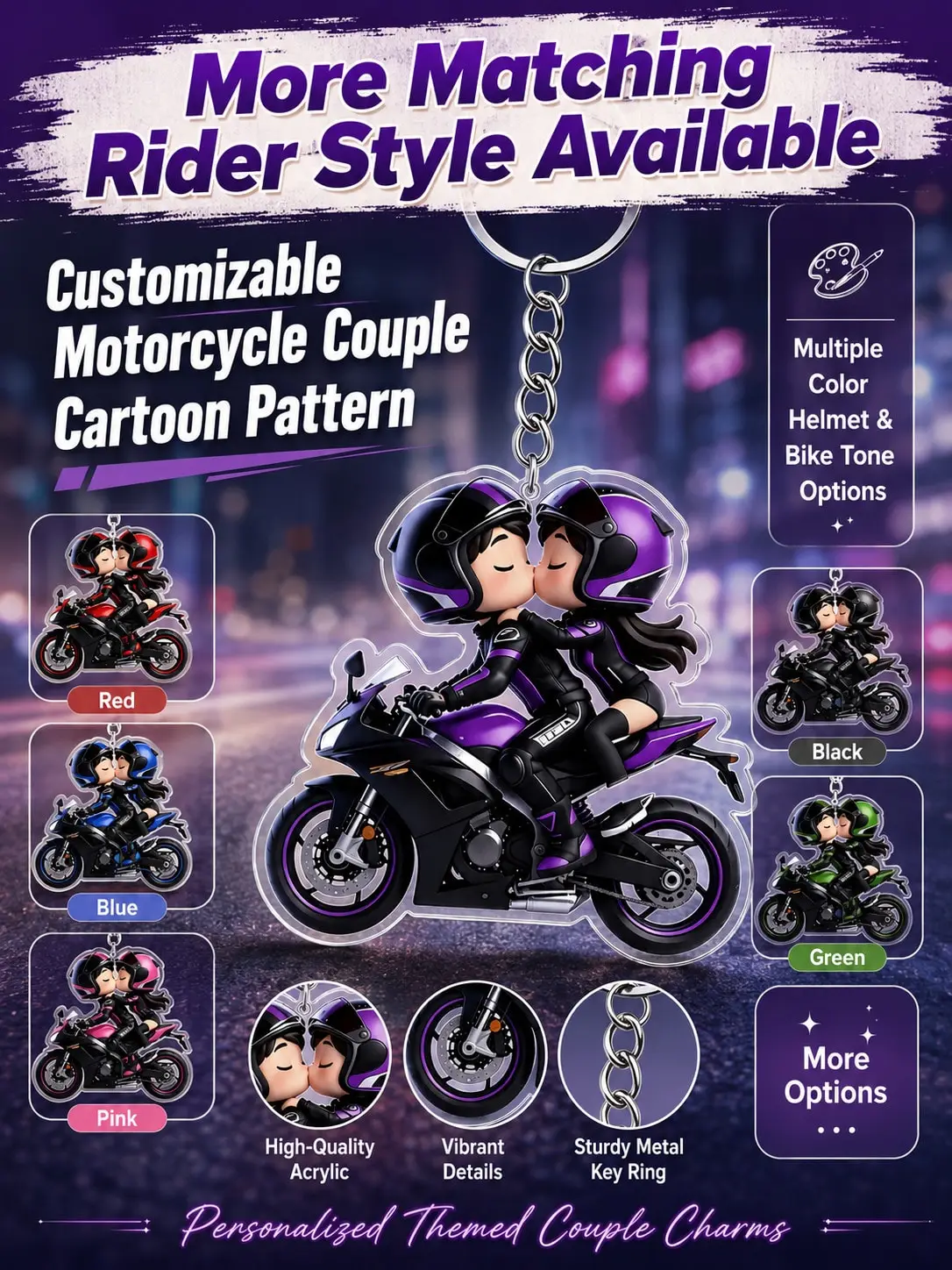 2D Acrylic Motorcycle Keychain Rider Passenger Couple Biker Pendant Cute Bike Lover Gift for Car Keys Backpack Accessory