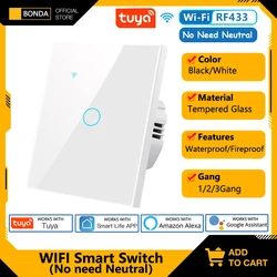 BONDA Smart Switch Wifi RF433 No Neutral EU Standard Tuya Control funziona con Alexa Google Home WiFi Smart Home Touch Switch