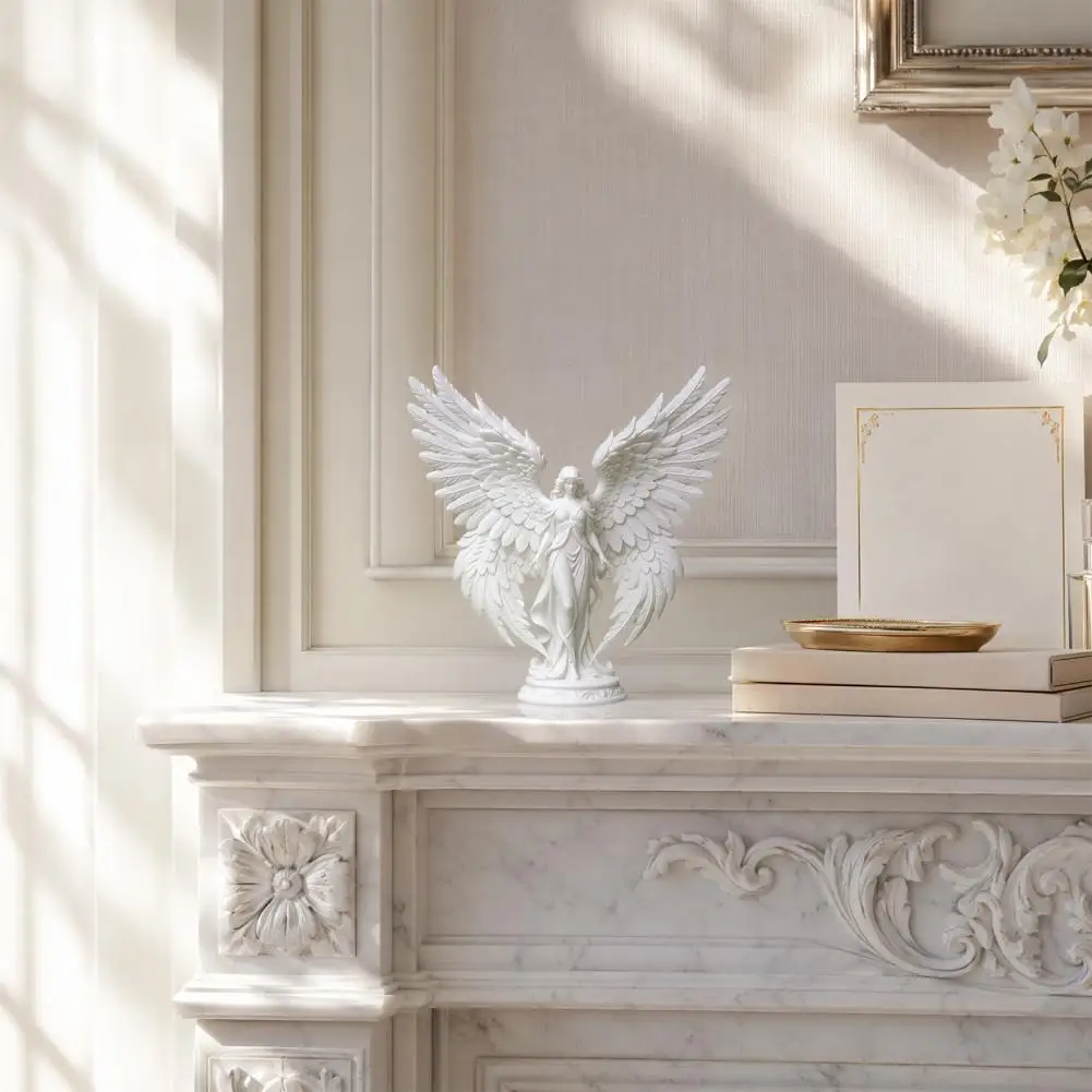 Angel Figurine Decoration Feather Texture Angel Art 3d Printed Angel Figurine with Wings White Matte Sculpture for Home