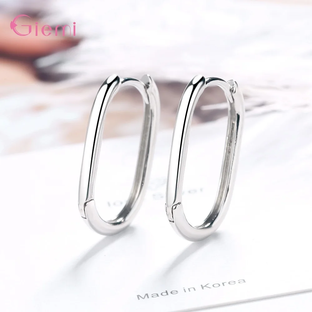 925 Sterling Silver Oval Earrings Geometric Glossy Temperament Summer Hoop Earrings For Women Fashionable Jewelry