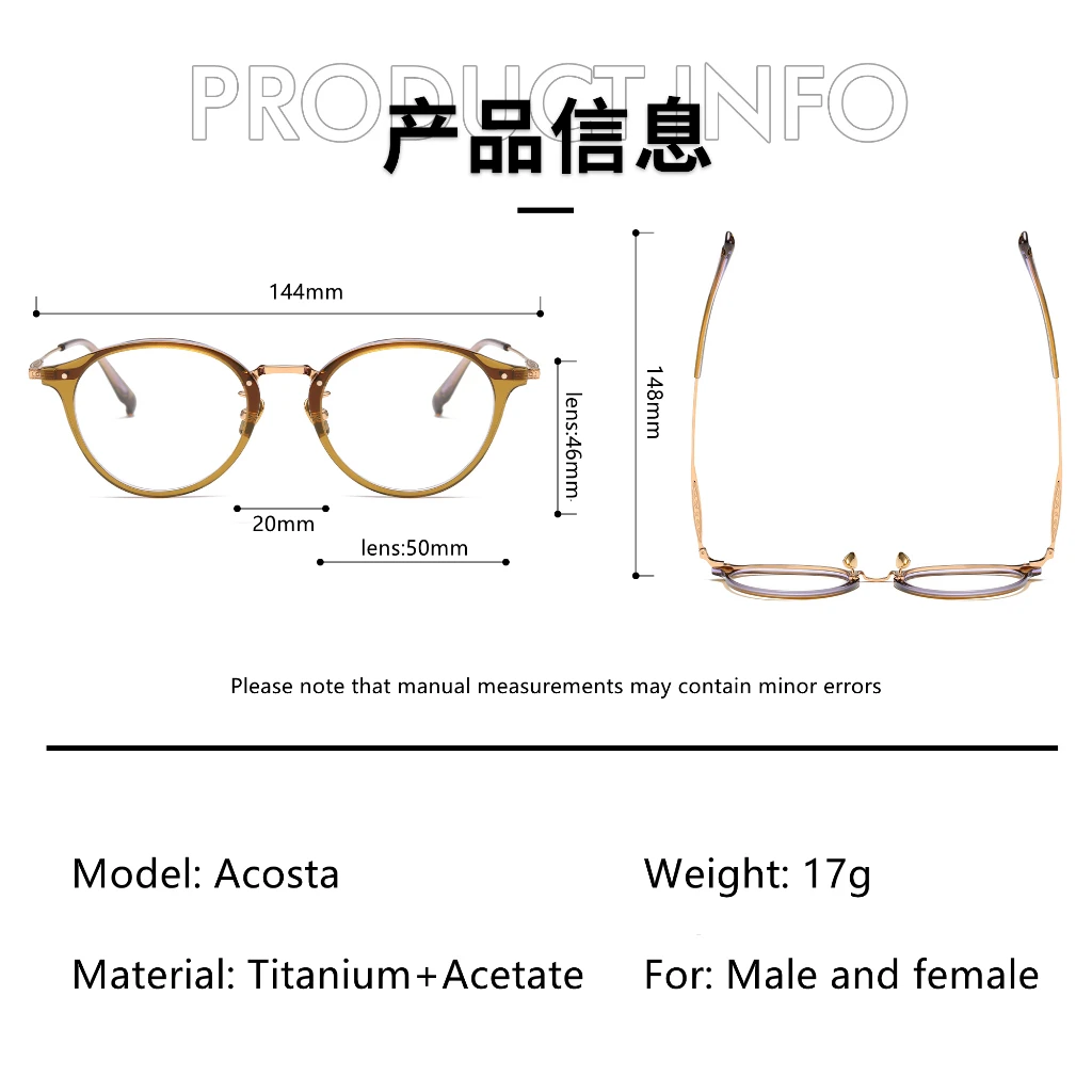Japanese Retro Boston-Shaped  Frame Optical eyelasses Titanium and Acetate  Combination Frame for Men Women EYEVAN Design acosta
