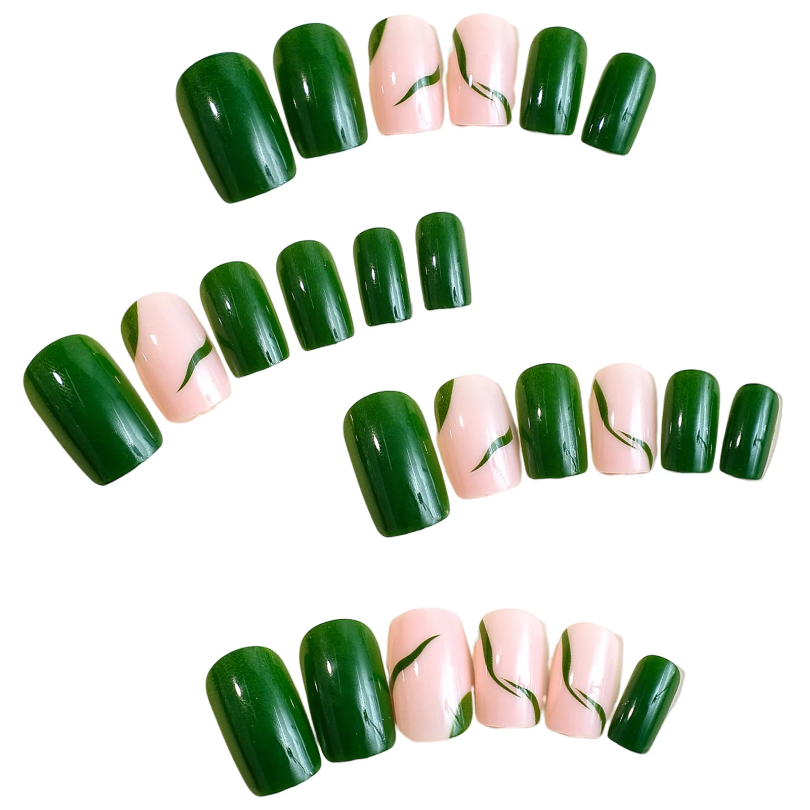 Green Stripes Square False Nails Split-Resistant Stain-Resistant Fake Nails for Nail Art Beginners Practice