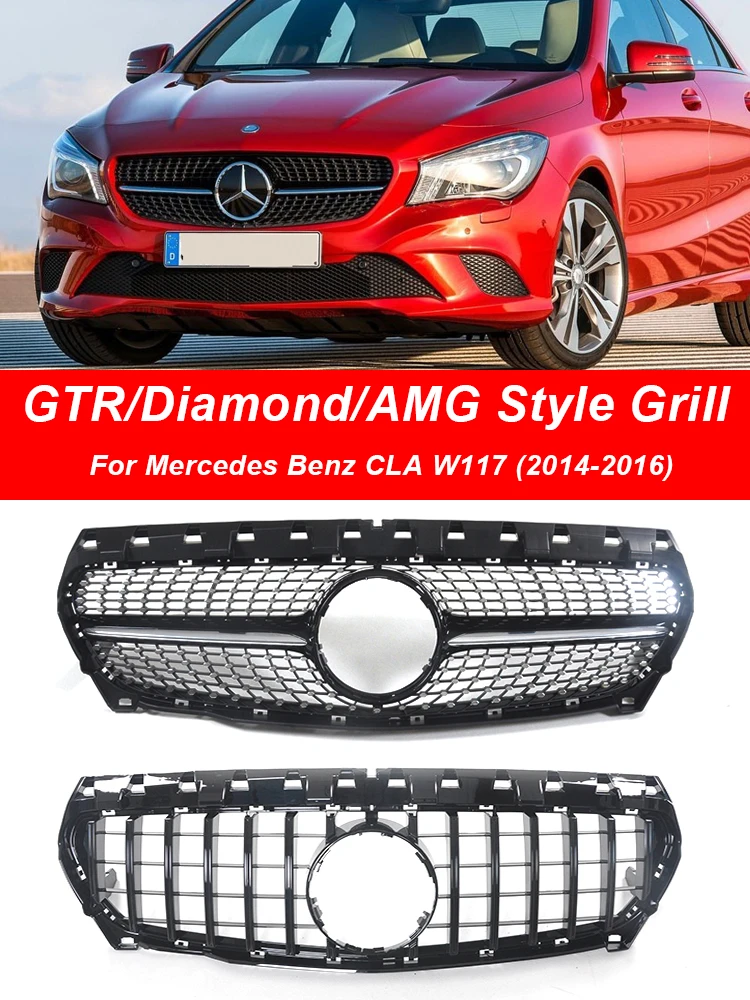 

For Mercedes CLA W117 2014-2016 Front Bumper GT Diamond AMG Grille CLA45 CLA35 Style Grill Racing Exterior Car Accessories