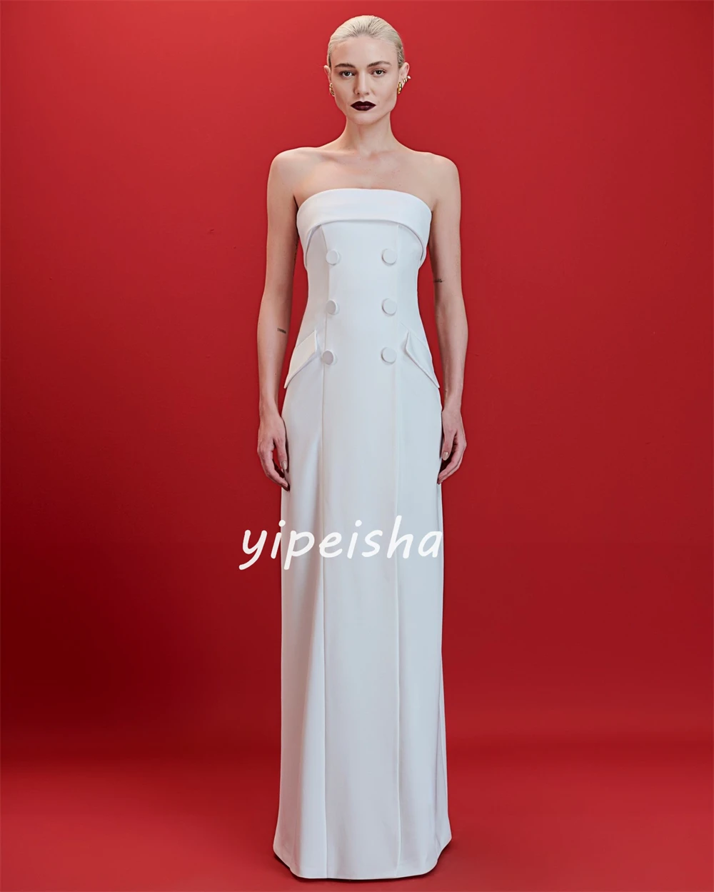 Customized Jersey Ruched Clubbing A-line Strapless Bespoke Occasion Gown Long Dresses