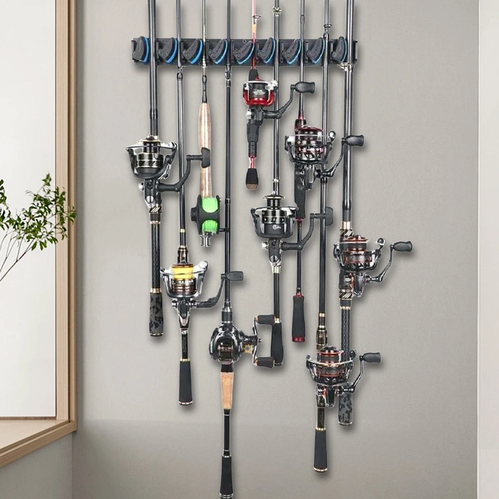 Wall Mounted Fishing Pole Holder Fishing Rod Storage Hanging Bracket Display Hanger Fishing Accessories for Storing 9 Rods