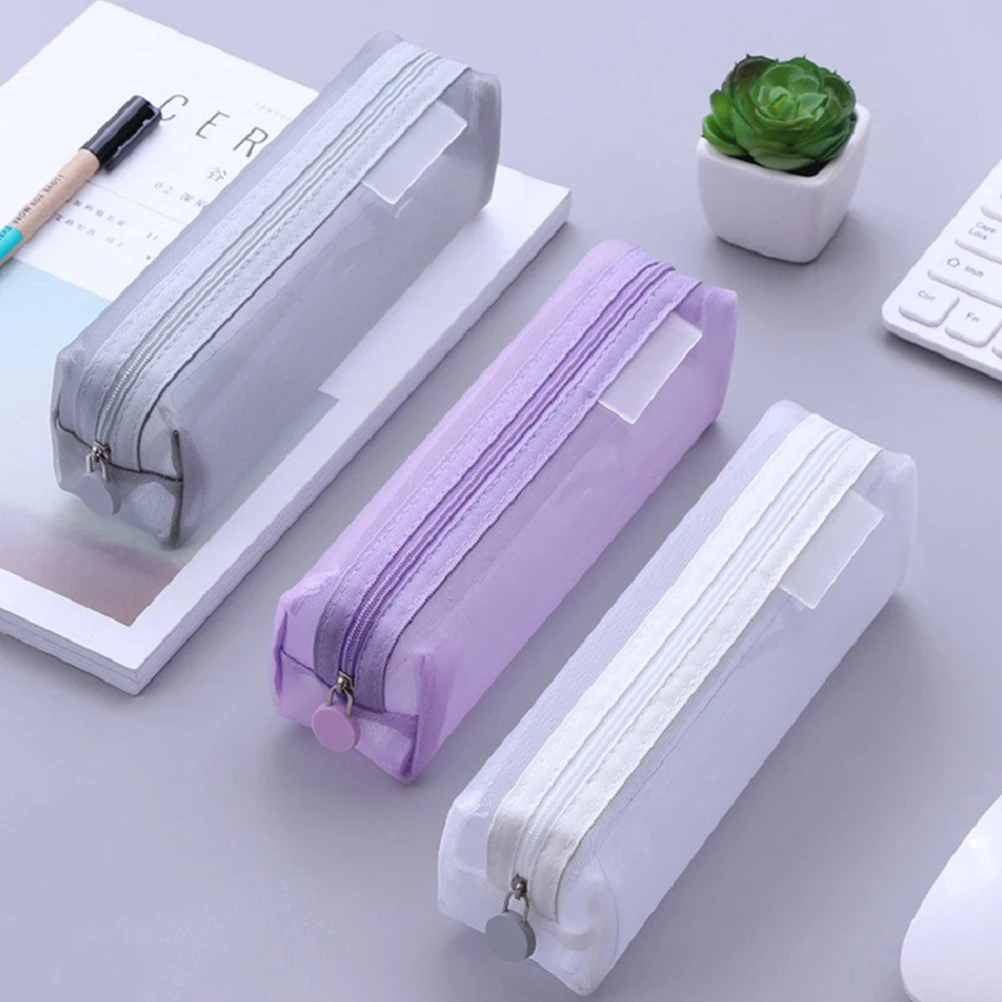 

Pencil Case Container Transparent Students Stationery Mesh Holder Bag Dedicated Junior High School
