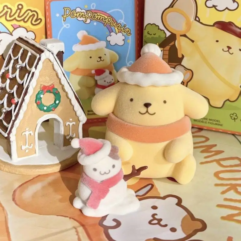 Sanrio pom pom purin kawaii quatro estações série caixa cega boneca ornamento de mesa artesanal decoração do quarto crianças presente aniversário