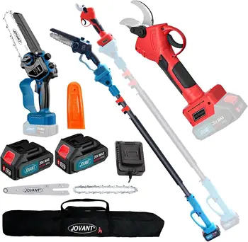 Tijeras de podar eléctricas y sierras de poste para cortar árboles, poste de alcance de 15 pies, tijeras de poste inalámbricas, 3 en 1