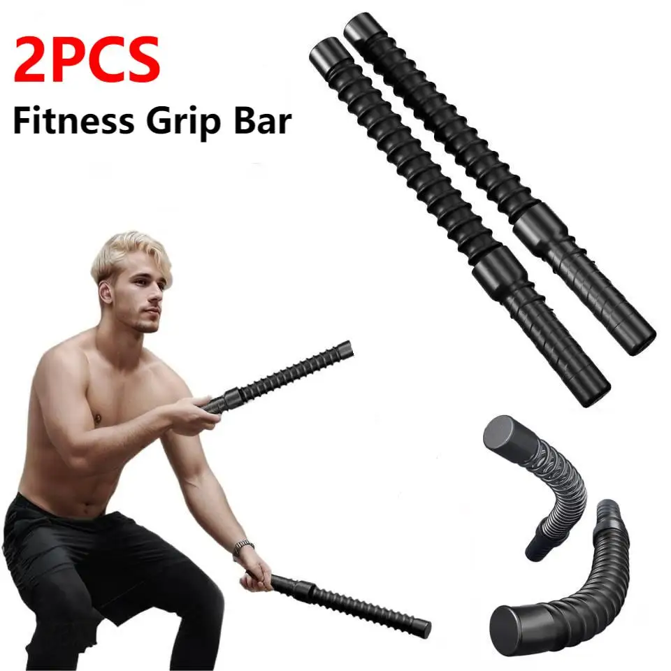 2Pcs Strength Training Bar Ergonomic Fitness Throwing Rope Physical Spring Grip Bar Arm Strength Expander Exercise for Home Gym