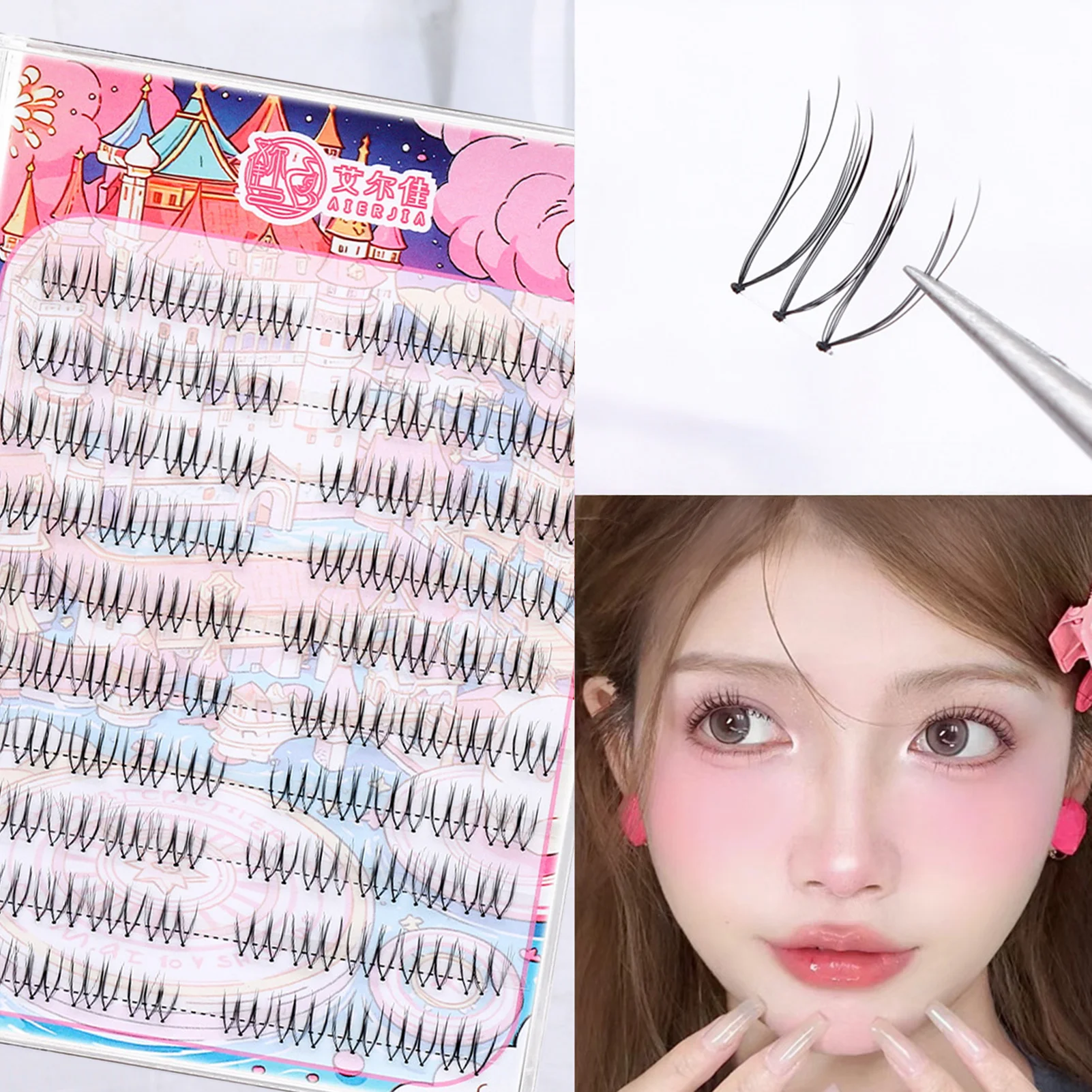 U Shaped Eyelash Clusters Transparent/Black Stem Lashes Cluster Fake Eyelash Natural Wispy Lash Extension Comic Eye Lashes