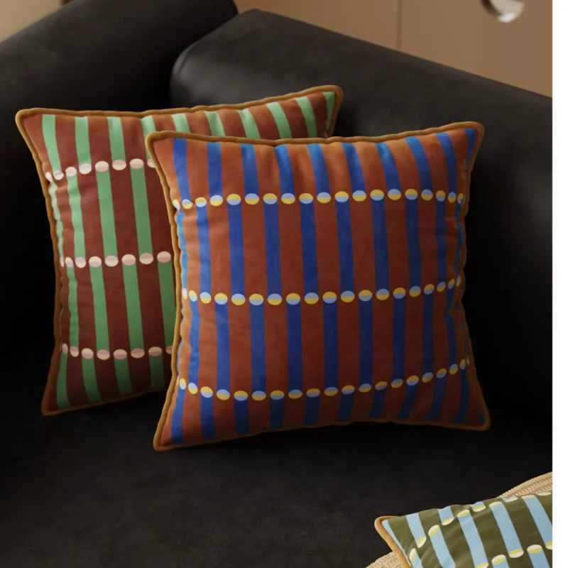 Retro Striped Dot Pillowcase Velvet Texture Cushion Cover Color Block Sofa Decor Multicolor Throw Pillow Home Living Room Decor