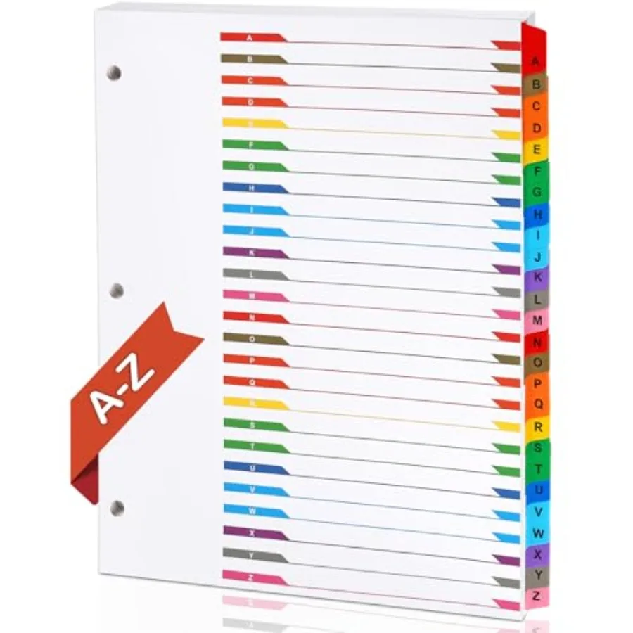 

Alphabet Binder Dividers for 3 Ring Binder, A-Z Dividers for 3 Ring Binder, Multicolor A-Z Binder Dividers with Customizable Ta