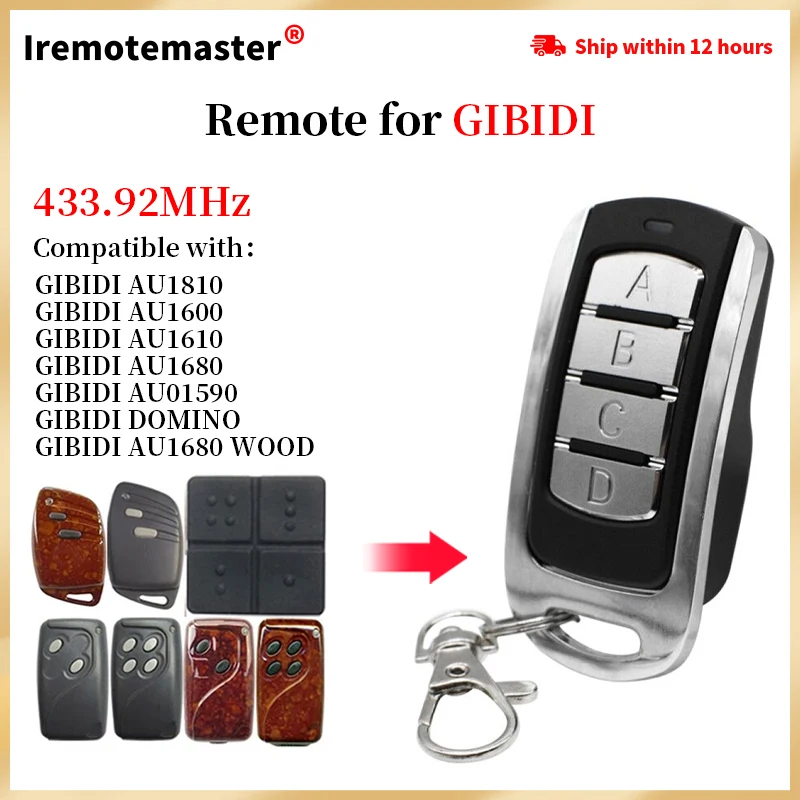 For GIBIDI AU01590 AU1600 AU1610 AU1680 AU1810 DOMINO Garage Remote Control Replacement 433.92MHz Rolling Code Gate Opener