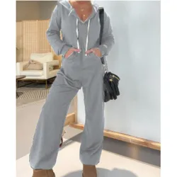 2024 Winter New Leisure Sportwear Elastic Fashion Elegant Hoodies Jumpsuit Women Long Sleeve One Piece Outfit Warm Overalls
