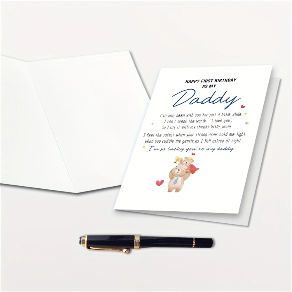 1PC Happy First Birthday As My Daddy Card, Sentimental New Dad Birthday Card, Bear Themed 1st Daddy Birthday Card from Baby,with