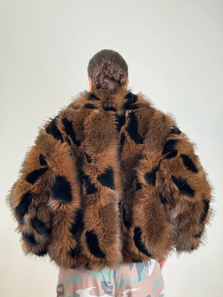 Cappotto corto in pelliccia sintetica patchwork di lusso da donna Chic 2025 Giacca invernale a maniche lunghe con risvolto allentato Moda Capispalla caldo da strada