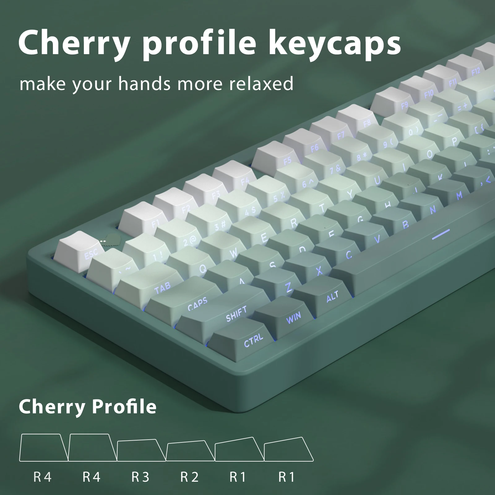 kbdiy perfil cereja keycap gradiente ciano side print pbt brilho atraves backlit para teclado mecanico mx 133 teclas por conjunto 01