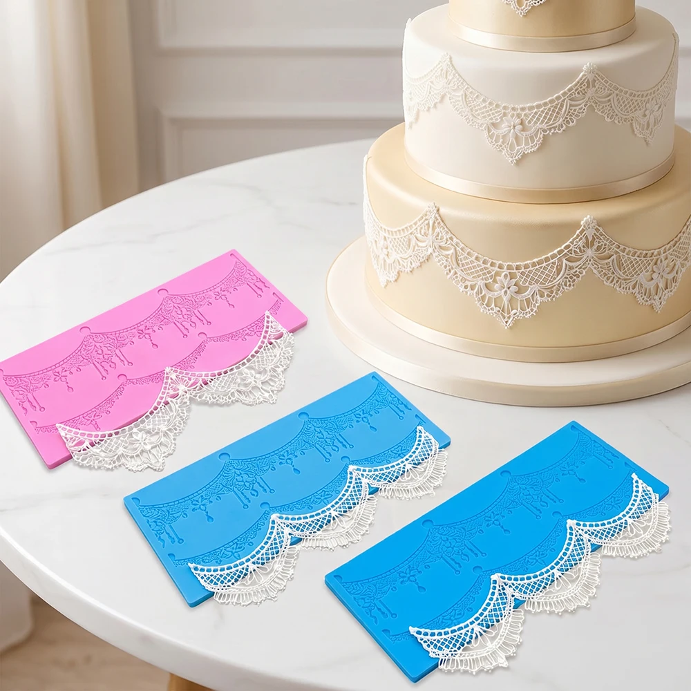 1pc Lace sugar flipping mold made of silicone for cake decoration, crown ribbon pattern mold for party and wedding crafts