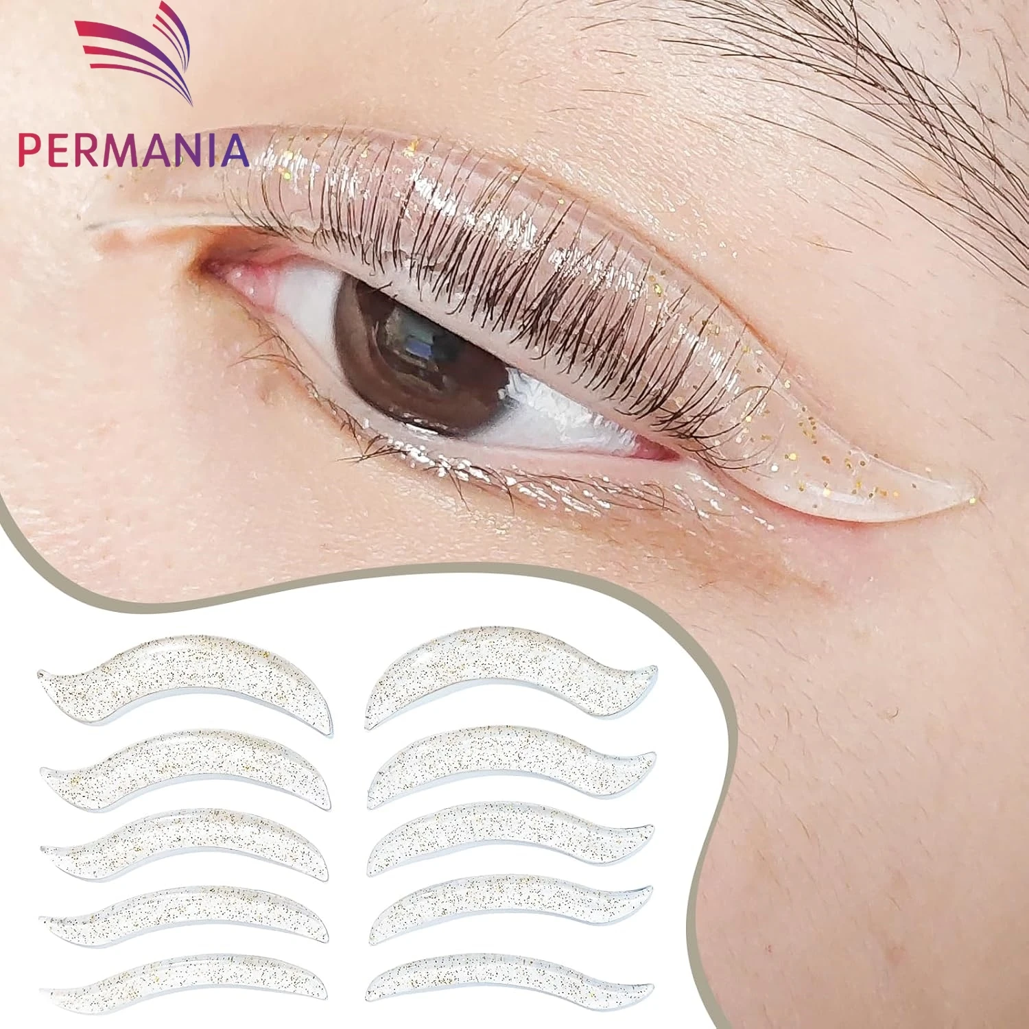 Permaina Koreanische Wimpernliftstangen, 5 Größen, starker Halt, leimloser Wimpernliftschutz, kann mit offenen Augen für das Wimpernlifting verwendet werden