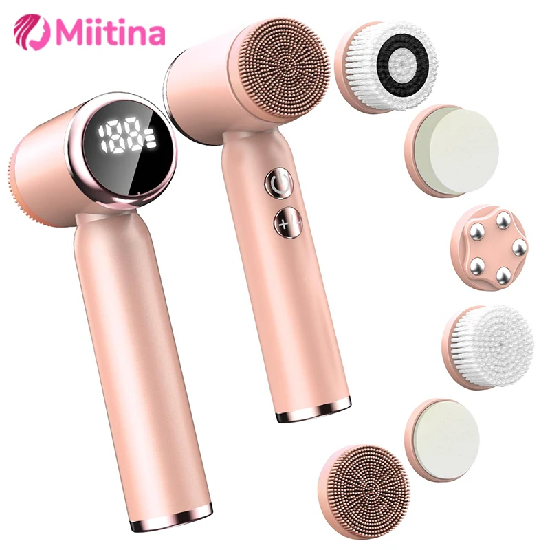 

6 In 1 Ultrasonic Electric Face Cleansing Brush Compress Therapy Facial Exfoliating Pore Cleaner Blackhead Removal Care Tools