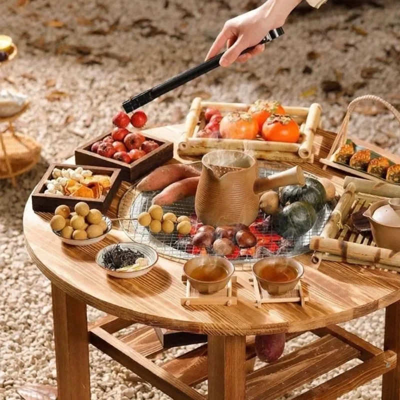 High End Enclosed Stove Tea Table Full Set Chinese Fire Table Round Tea Hot Pot Barbecue Solid Wood Round Table