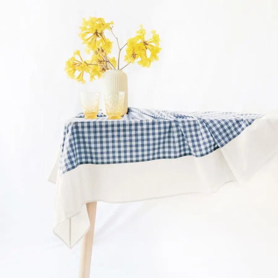 

Gingham Checkered Farmhouse Rustic Picnic Style Decoration Rectangle Natural Stonewashed Cotton Tablecloth for Kitchen, Dining R