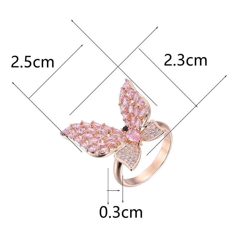 UILZ Korea Cute Girly Pink Butterfly Rings For Women Girls Fashion Rose Gold Plated Wedding Ring Party Jewelry