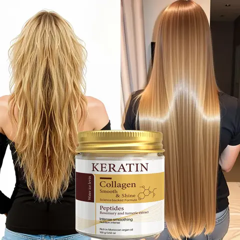 Keratin Collagen Hair Mask with Peptides & Rosemary - Intense Smoothing & Shine for All Hair Types - Deep Conditioning Treatment