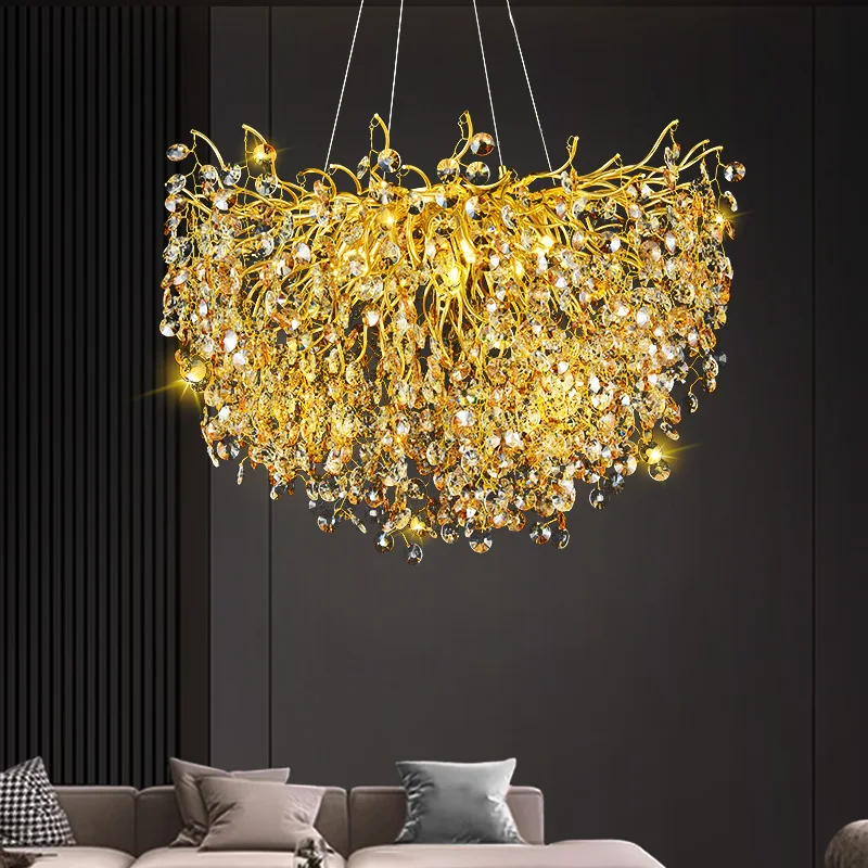 Suspended Ceiling Light, Branch Shaped Gemstone Living Room Crystal Chandelier, Nordic Pendant Light, Hanging Lamps for Ceiling