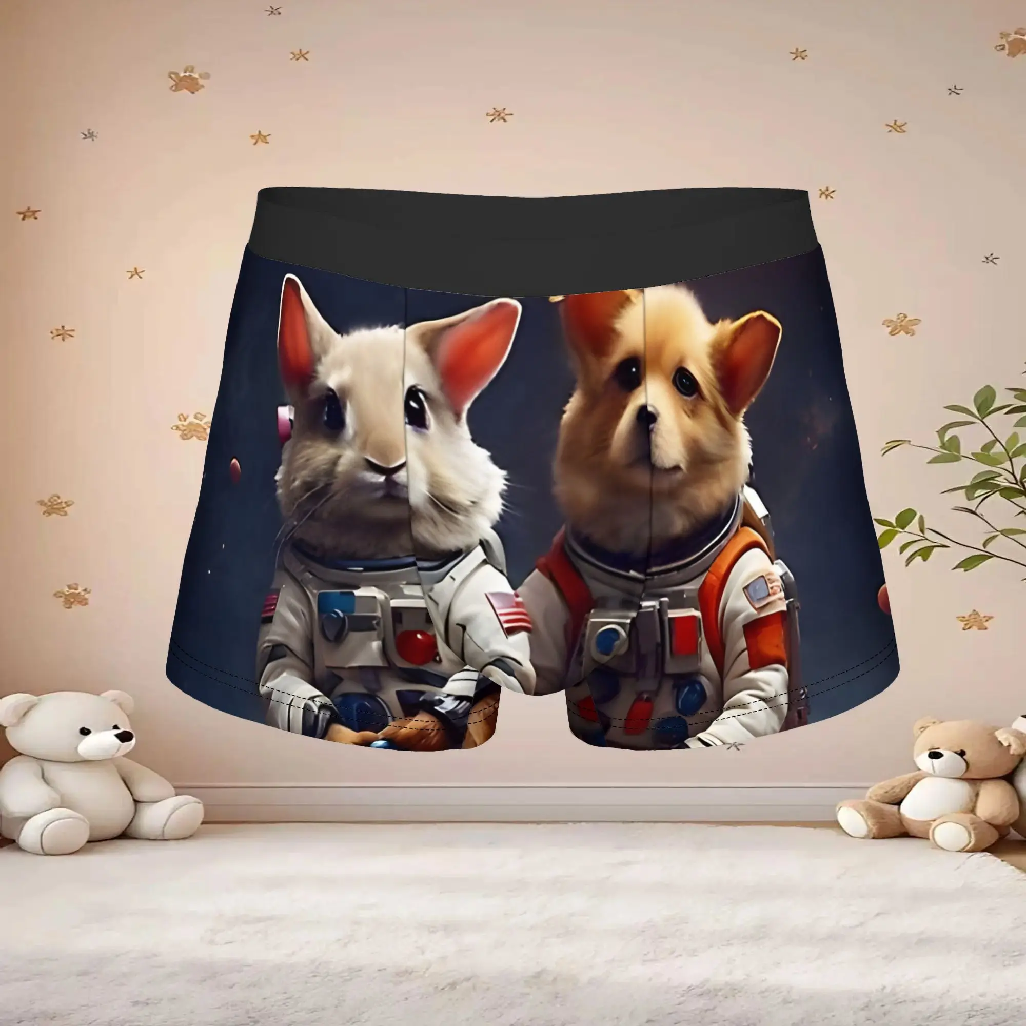 1pc Popular Rabbit And Dog In Space Apron boxers  adults  Breathbale Panties Men's Underwear Comfortable Shorts Boxer Briefs