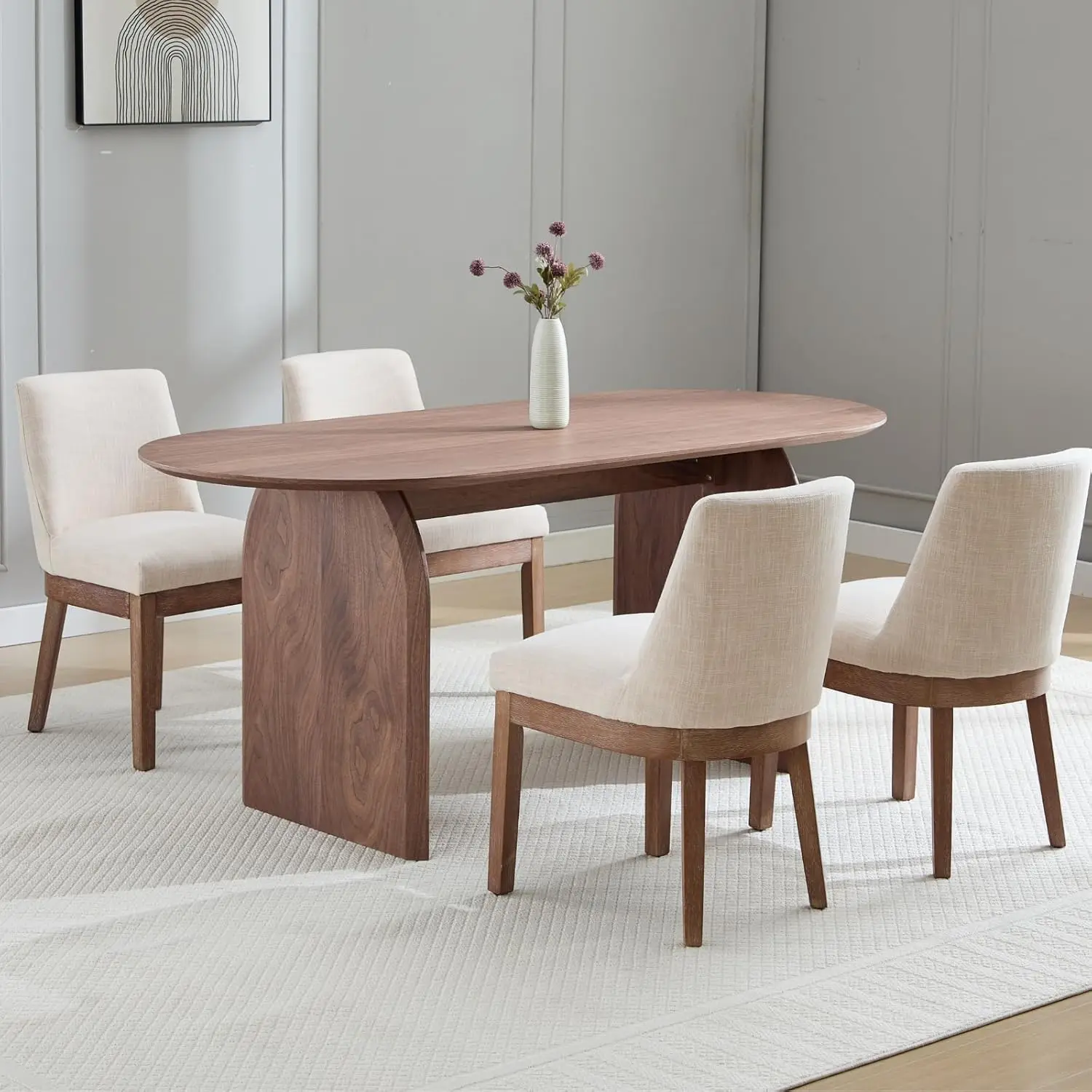 

Набор из 4 льняных обеденных стульев, обитые стулья для столовой с коричневыми деревянными ножками, стулья для кухни в стиле фермерского дома, на заказ