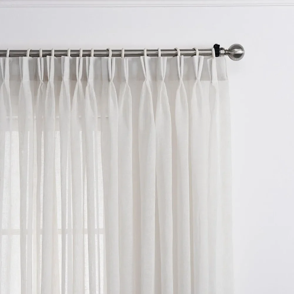 

Sheer White Curtains 96 inches Long, Faux Linen Pinch Pleated Window Sheer Curtains Panels Drapery , 42" W x 96" L, Set of 2