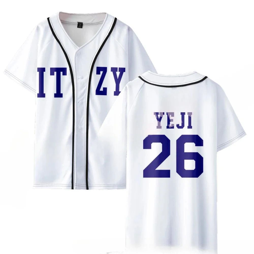 KPOP korean None of My Business Merch Baseball Jersey T-shirt YUNA RYUJIN CHAERYEONG LIA YEJI V-Neck Short Sleeve Graphic Tees