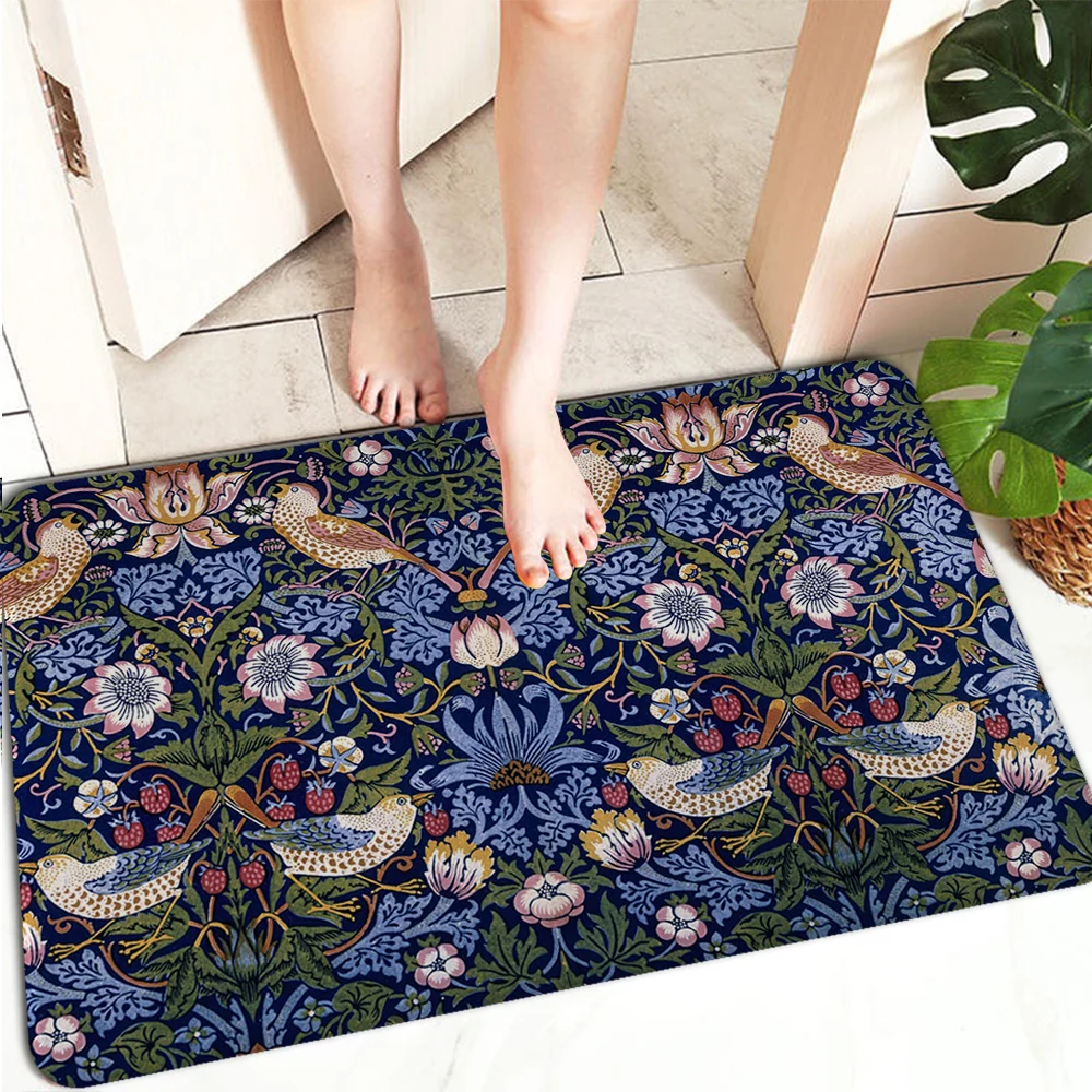 William Morris Strawberry Kitchen Mat Bedroom Living Room Carpet Entrance Doormat Home Hallway Floor Mat Bathroom Anti-Slip Rug