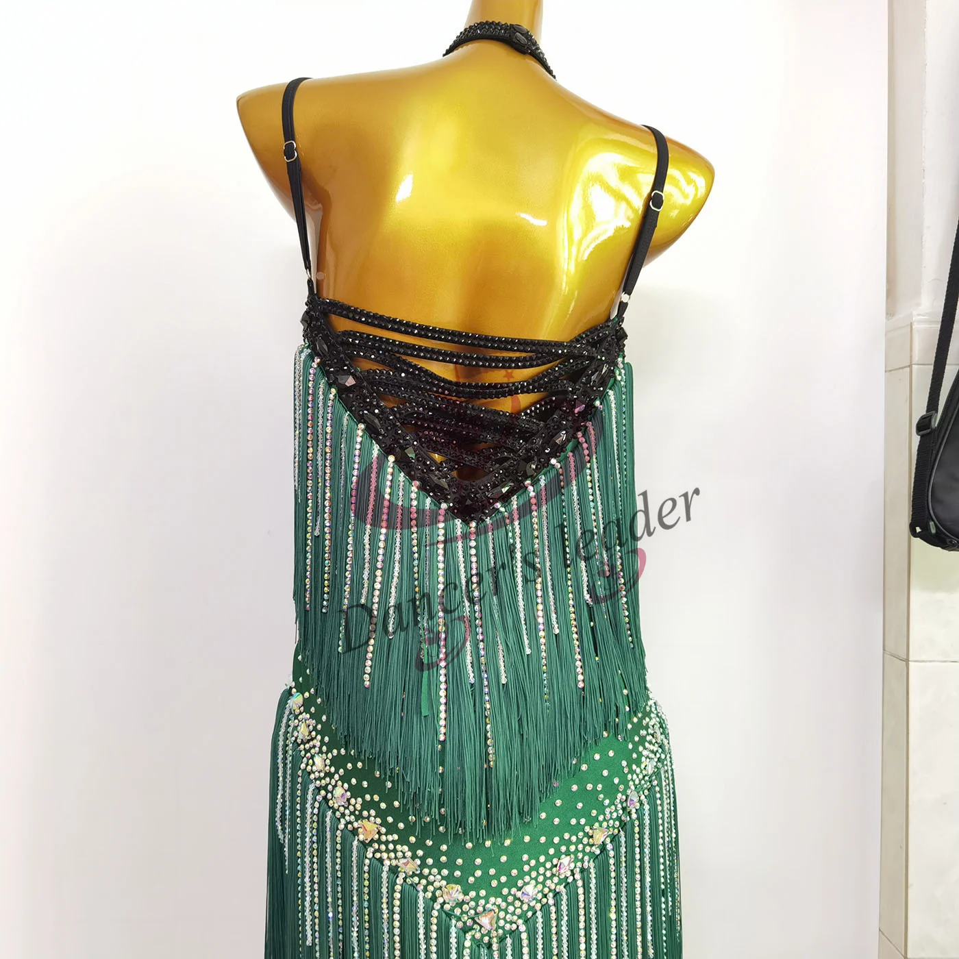 Robe de danse latine haut de gamme, personnalisée, avec pompon fait à la main, entièrement en diamant, vêtements professionnels de scène Chacha Tango