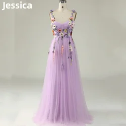 Jessica Lavender Purple Graduate Prom Dresses فساتين السهرة 3D Appliqué Lace Evening Dress Sweetheart Wedding Party Dress