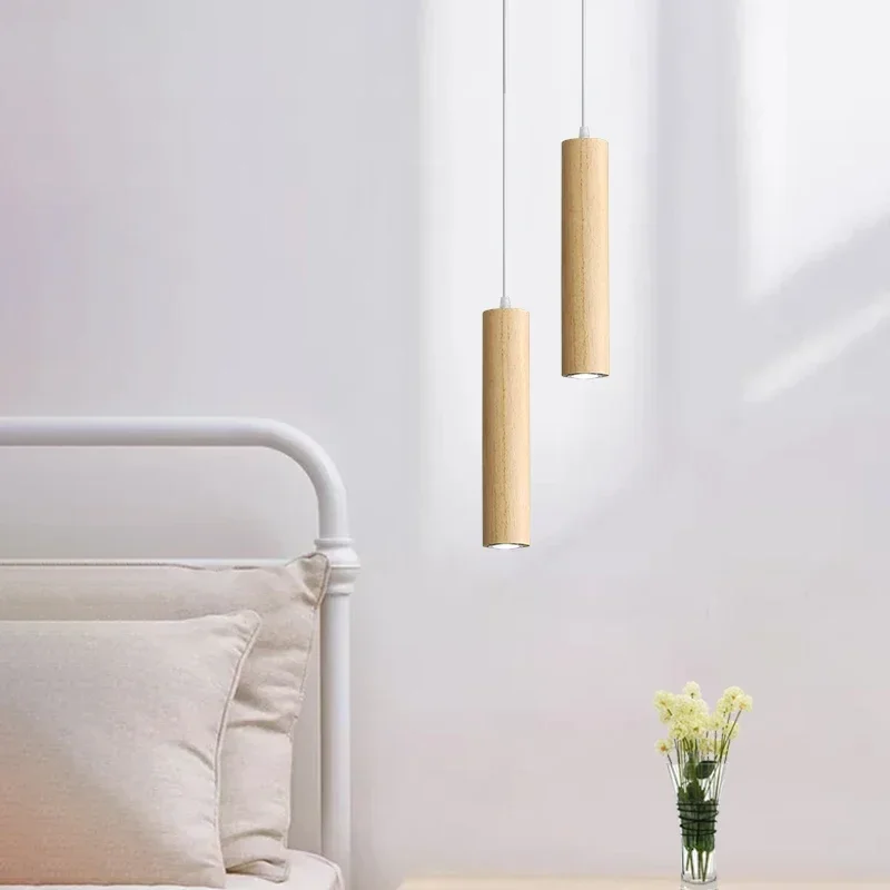 

modern wood Pendant lights dining room Hanging lamp bedroom lamp restaurant Rubber wood indoor lighting LED Living room decor