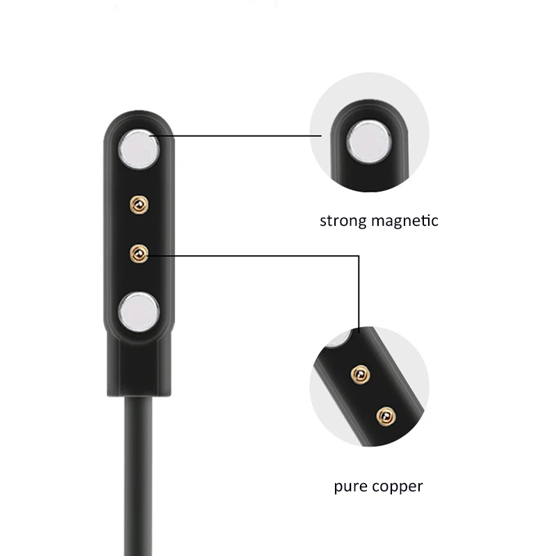 Cable de cargador magnético conectado universal para pulsera de reloj inteligente, 2 pines, distancia de 2 pines, 4mm, datos magnéticos