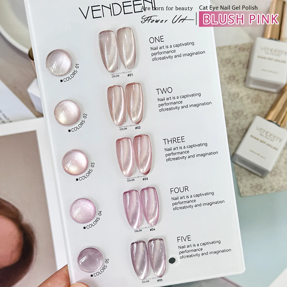 Vendeeni 5 Farben/Set Blush Pink Katzenaugen-Gel-Nagellack Magnetischer UV-LED Soak-Off Gel-Lack Kristall-Katzenaugen-Gel mit Display – Detail 10